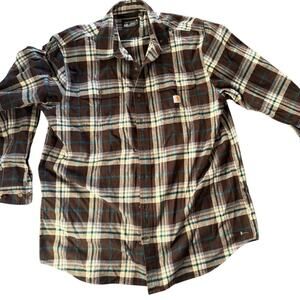 XLT CARHARTT Brown/Teal Plaid Loose Fit Heavyweight Flannel Long-Sleeve Shirt
